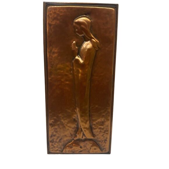 Vintage Copper Prayer‎ Religious Sculpture Wall Hanging Plaque - Picture 1 of 6